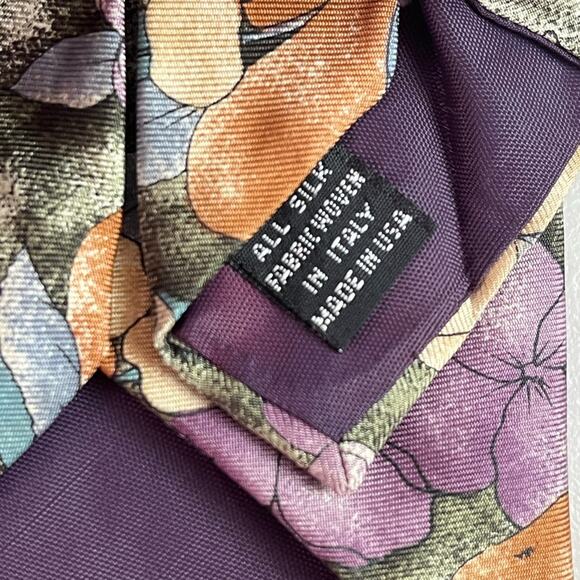 Christian Dior Monsieur 100% Silk Neck Tie Spring Flowers Fruit Green Purple - Picture 6 of 7